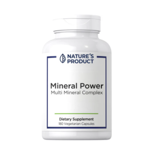 Flacone di Nature's Product Mineral Power multiminerale Complex, integratore alimentare con complesso di minerali, confezione da 180 capsule vegetariane.